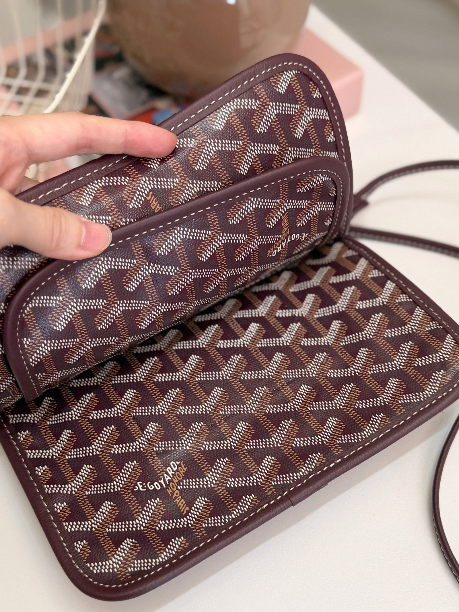 Goyard 95% New Goyard Plumet Pocket Wallet-Burgundy